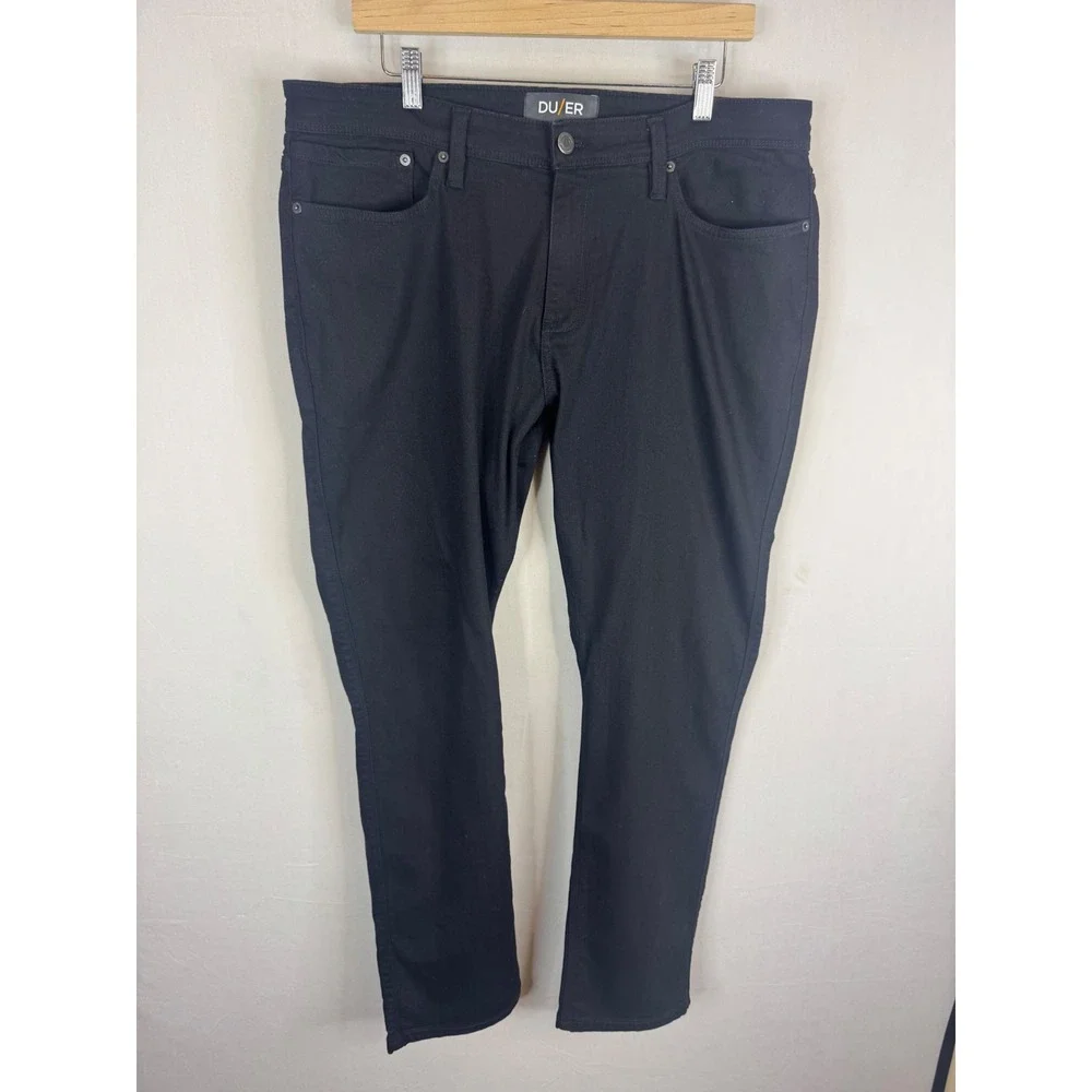 DU/ER L2X Relaxed Taper Performance Denim Jeans Black 36x32 COOLMAX